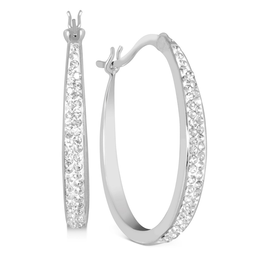 New In Box! Crystal Tapered Hoop Earrings
